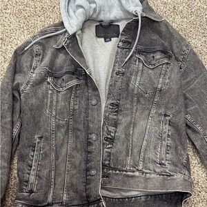 Grey Denim Jacket with Hoodie